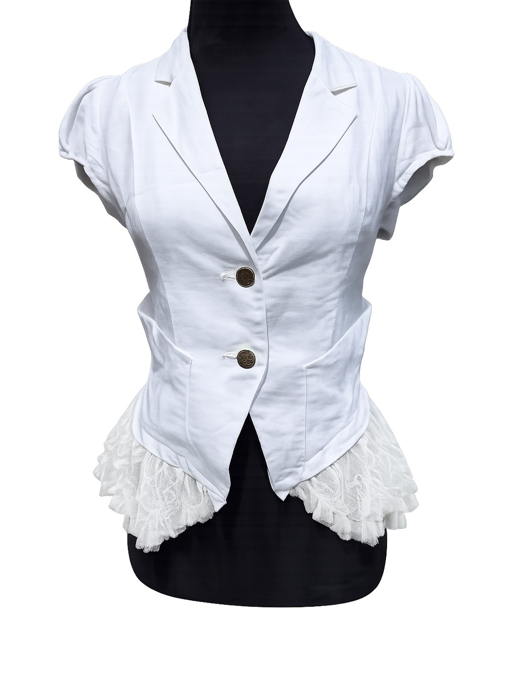 Elisabetta Franchi Linen Lace Peplum Blazer Top Italy Fitted XS S Designer Luxe